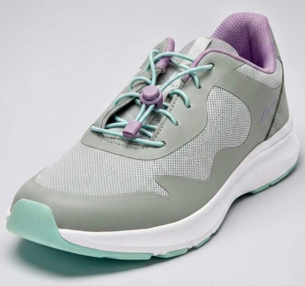 NWT Athletic Works Bungee Lace Jogger Sneakers Grey Purple Size 6